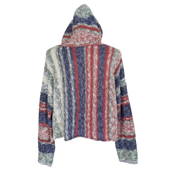 Colorful Cotton Knit Baja Beach Festival Oversized Boxy Crop Hoodie Sweater MED - Picture 3 of 13